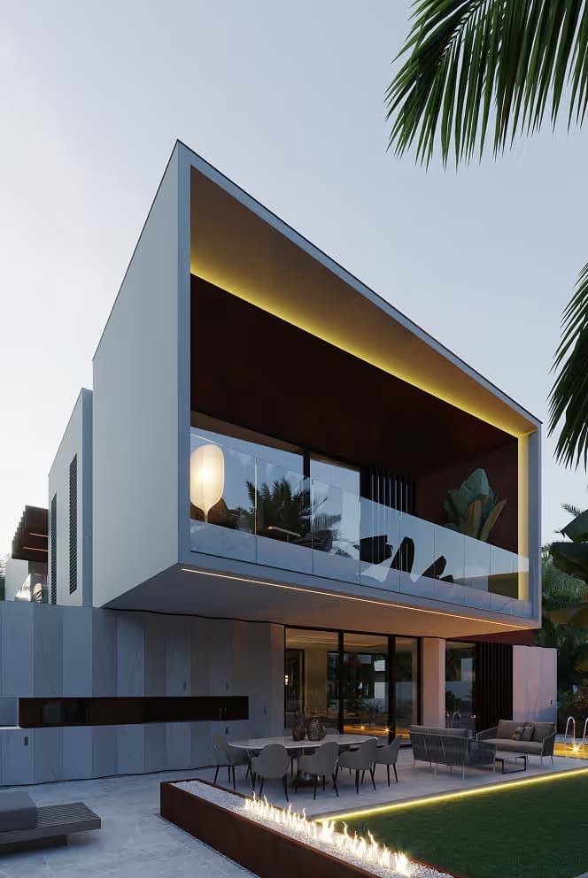 Managed luxury villa in Bali at dusk with pool and lounge area